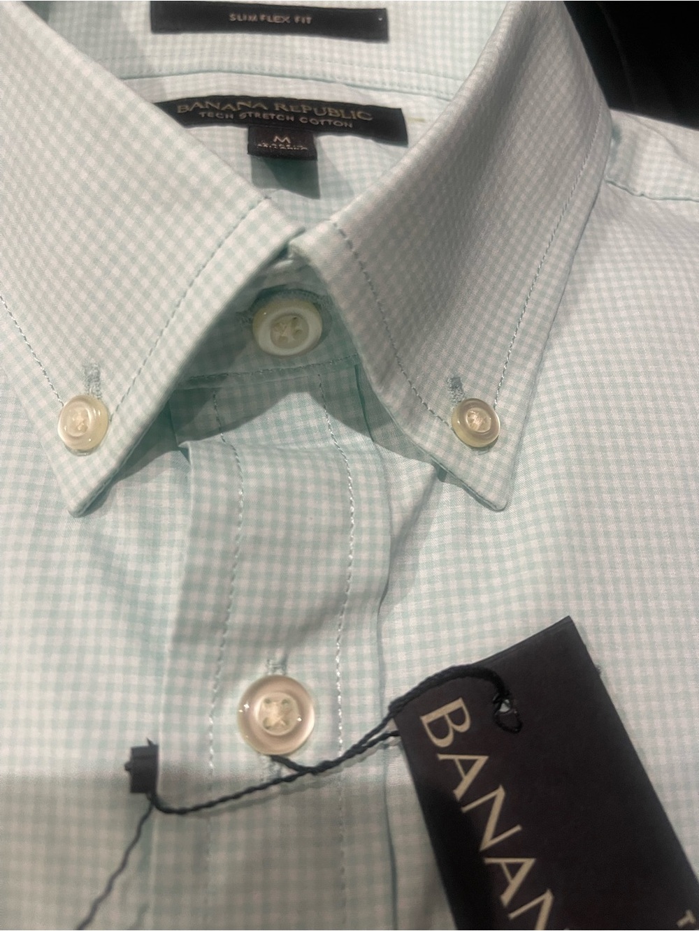 NWT Banana Republic Men's Mint Green Micro-check Button-Down Dress Shirt Sz M